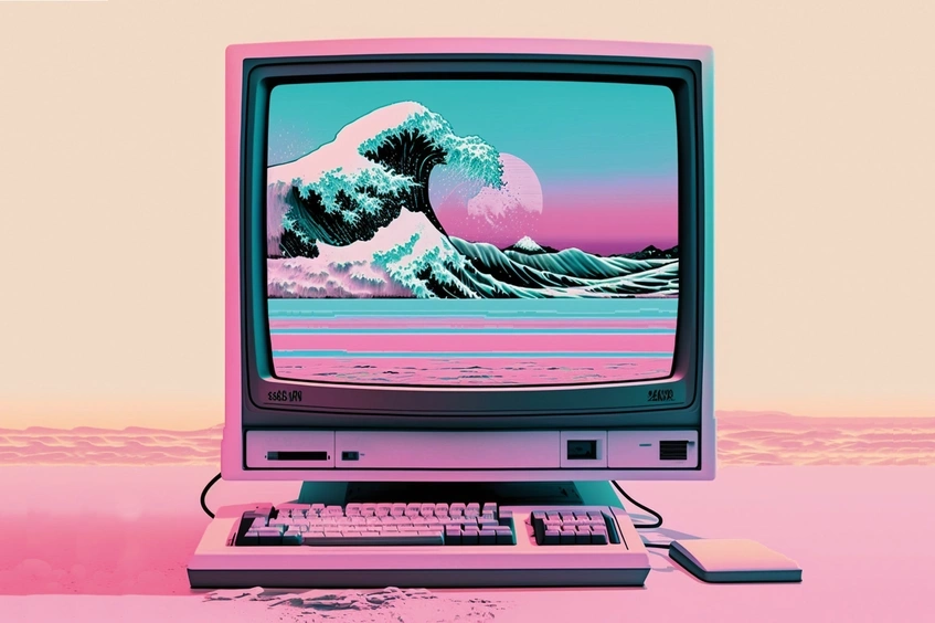 Un ordenador en una playa 