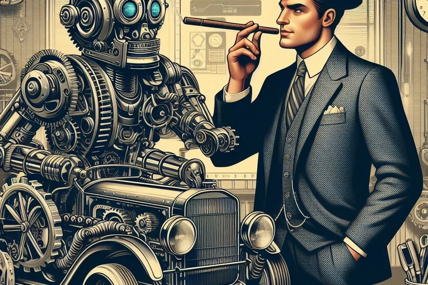 Hombre con robot
